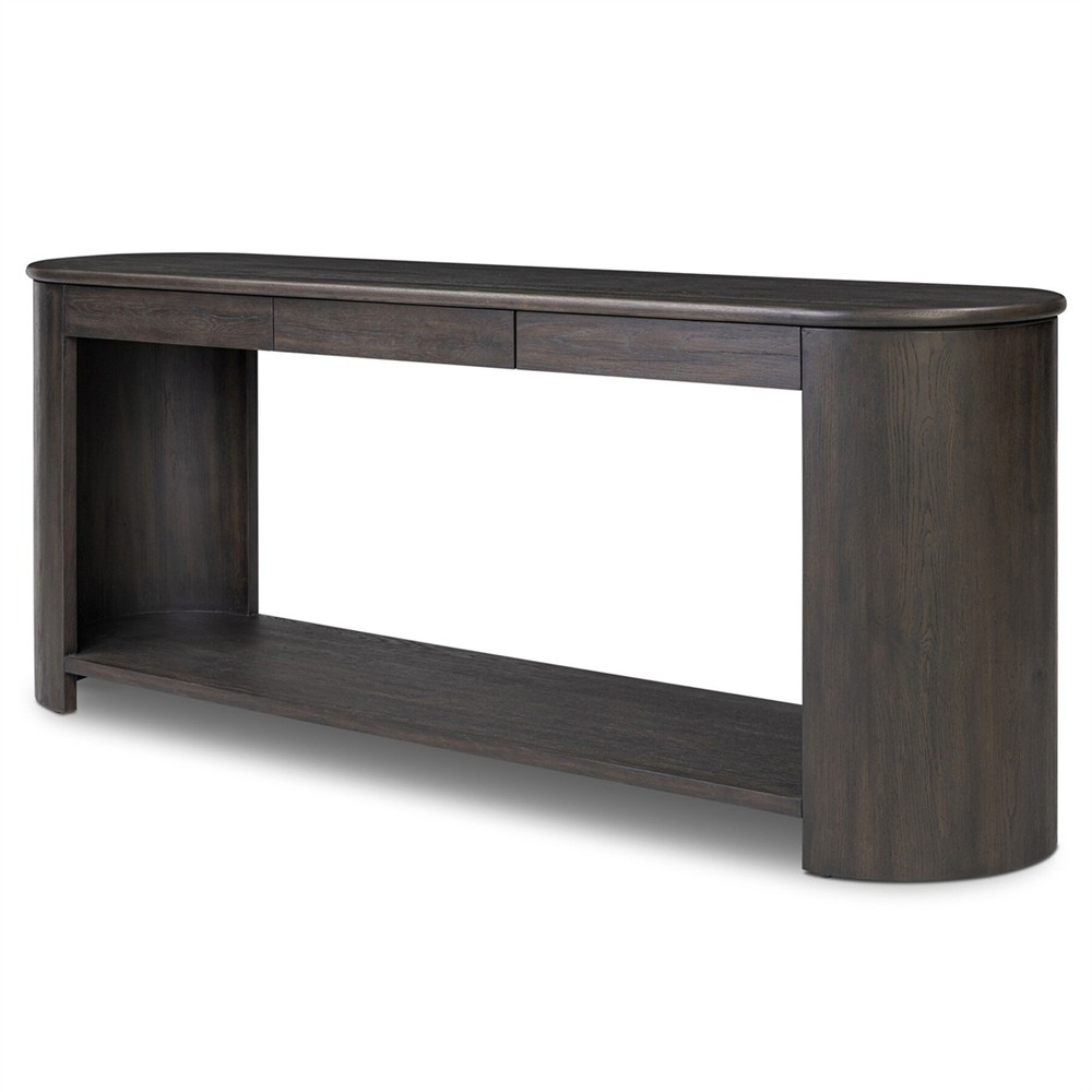 Riacan Modern Classic Smoked Black Oak Oval Console Table|
