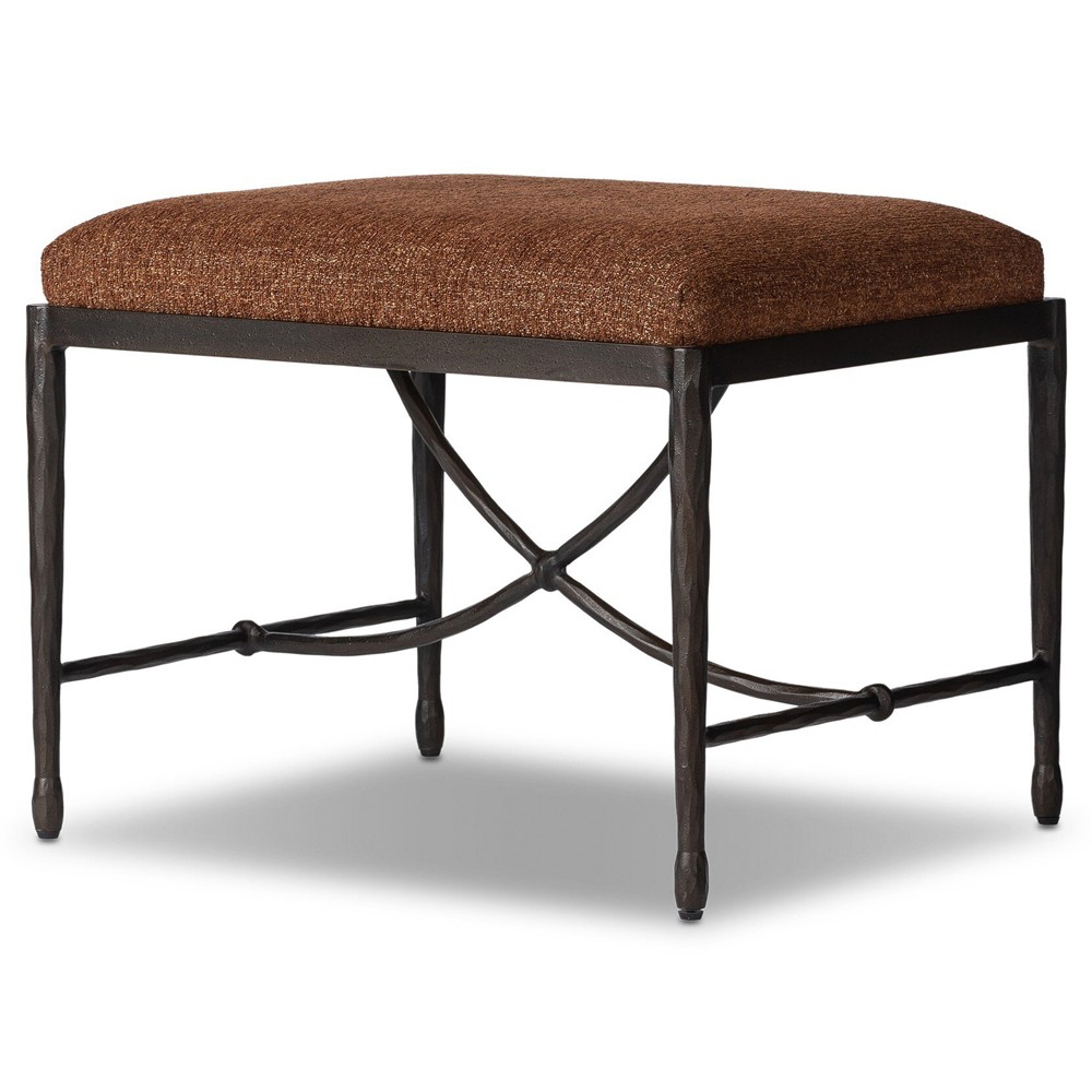 Jane Updated Traditional Sienna Crypton Velvet Bronze Iron Rectangular Stool|
