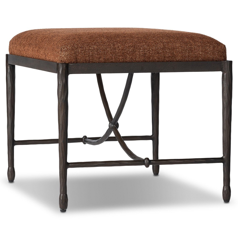 Jane Updated Traditional Sienna Crypton Velvet Bronze Iron Rectangular Stool|