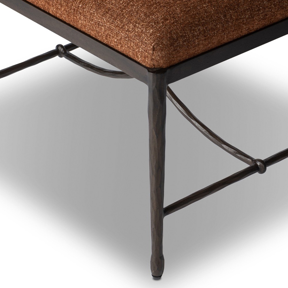 Jane Updated Traditional Sienna Crypton Velvet Bronze Iron Rectangular Stool|
