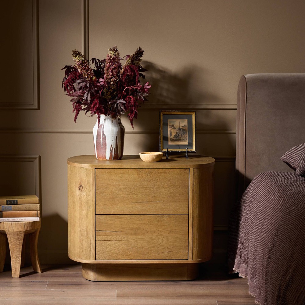 Paris Rustic Lodge Worn Oak Oval Nightstand|