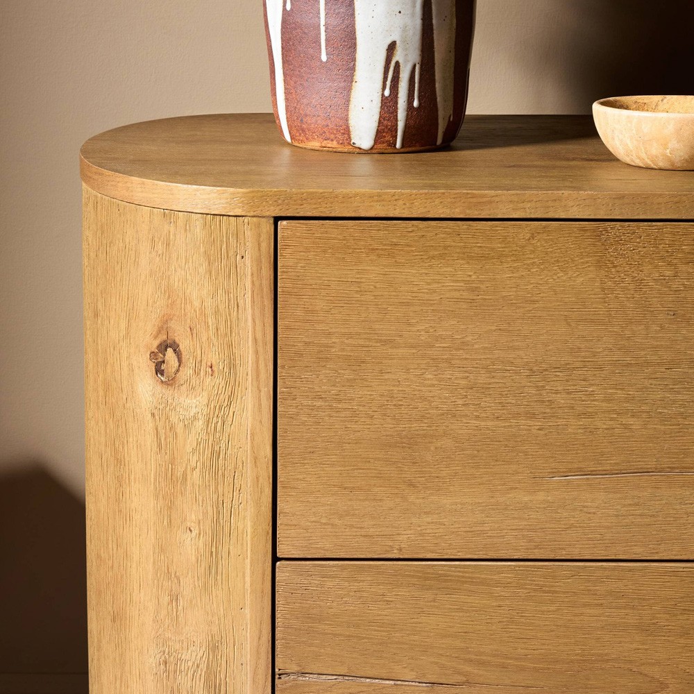 Paris Rustic Lodge Worn Oak Oval Nightstand|