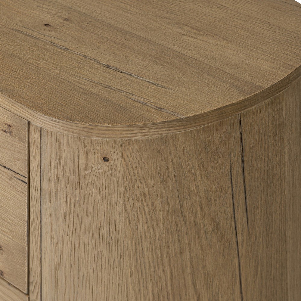 Paris Rustic Lodge Worn Oak Oval Nightstand|