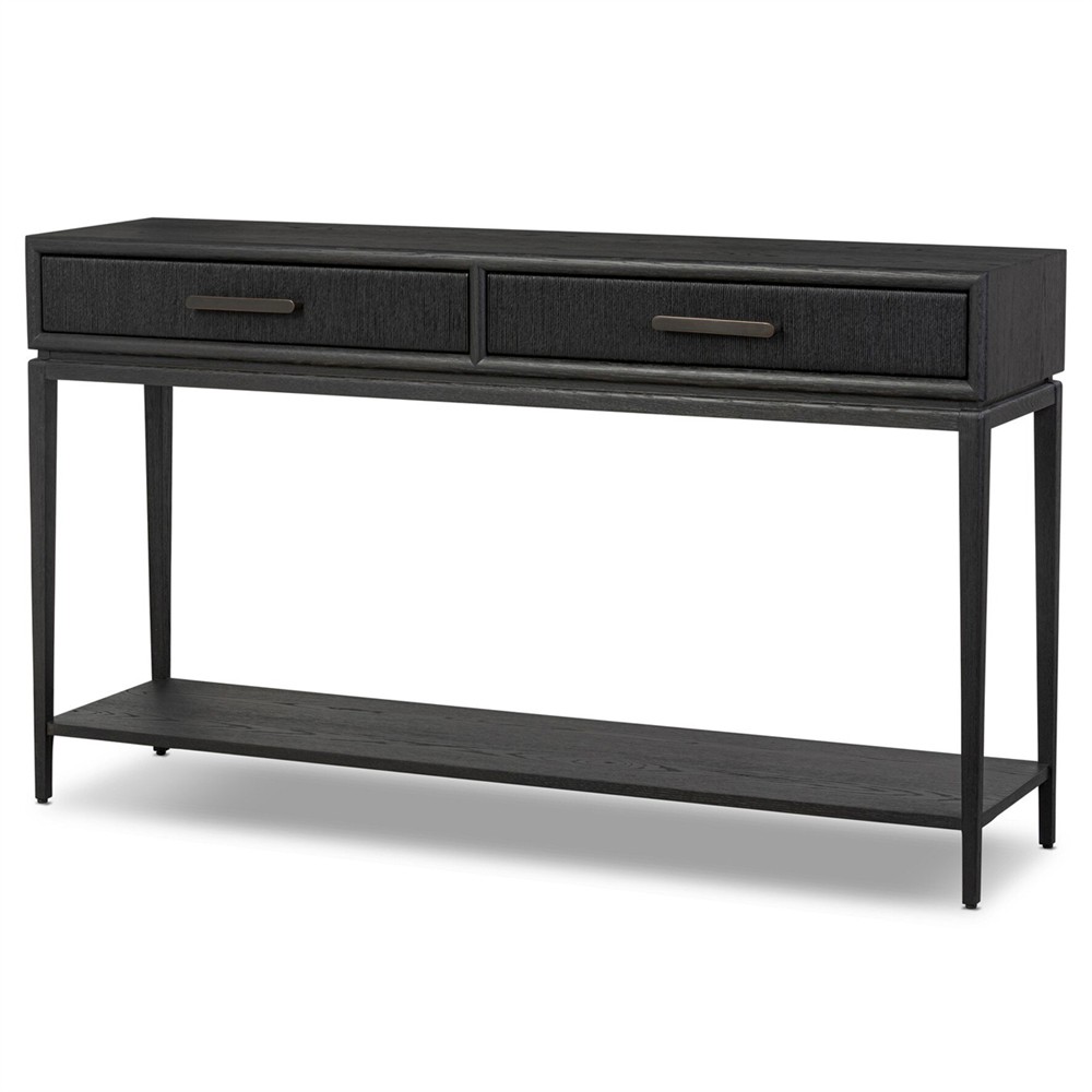 Rosal Modern Classic Black Oak Woven Rush Rectangular Console Table - 60"|