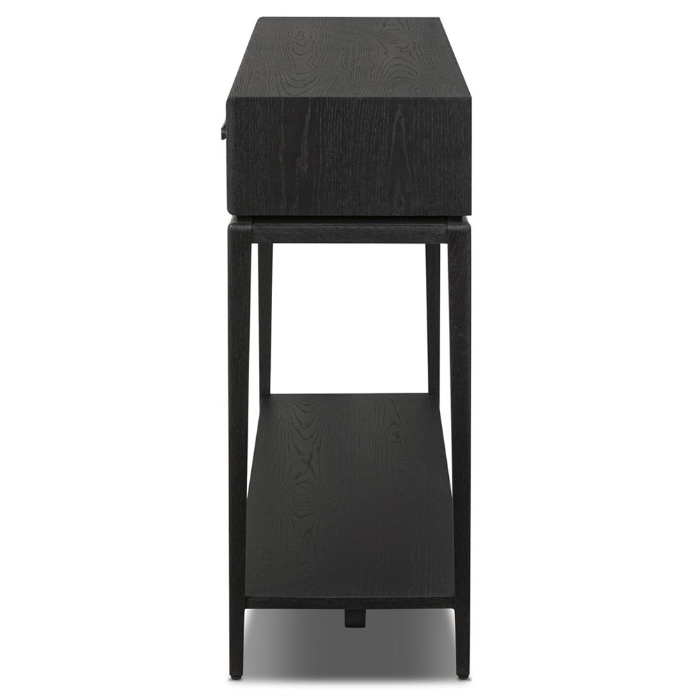 Rosal Modern Classic Black Oak Woven Rush Rectangular Console Table - 60"|