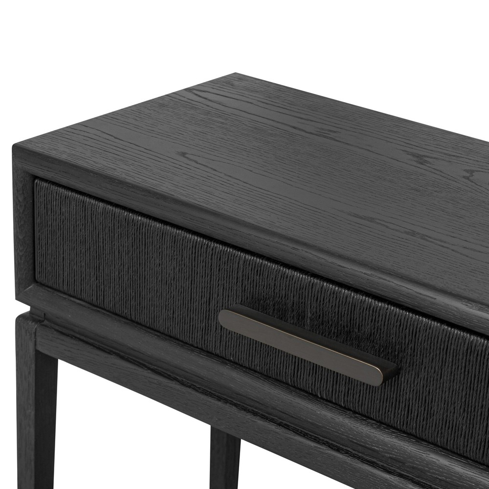 Rosal Modern Classic Black Oak Woven Rush Rectangular Console Table - 60"|