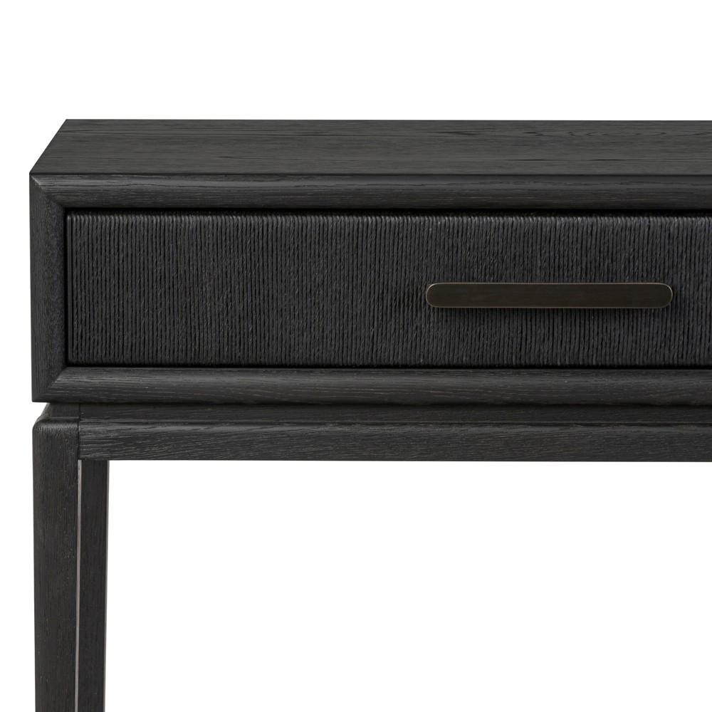 Rosal Modern Classic Black Oak Woven Rush Rectangular Console Table - 60"|