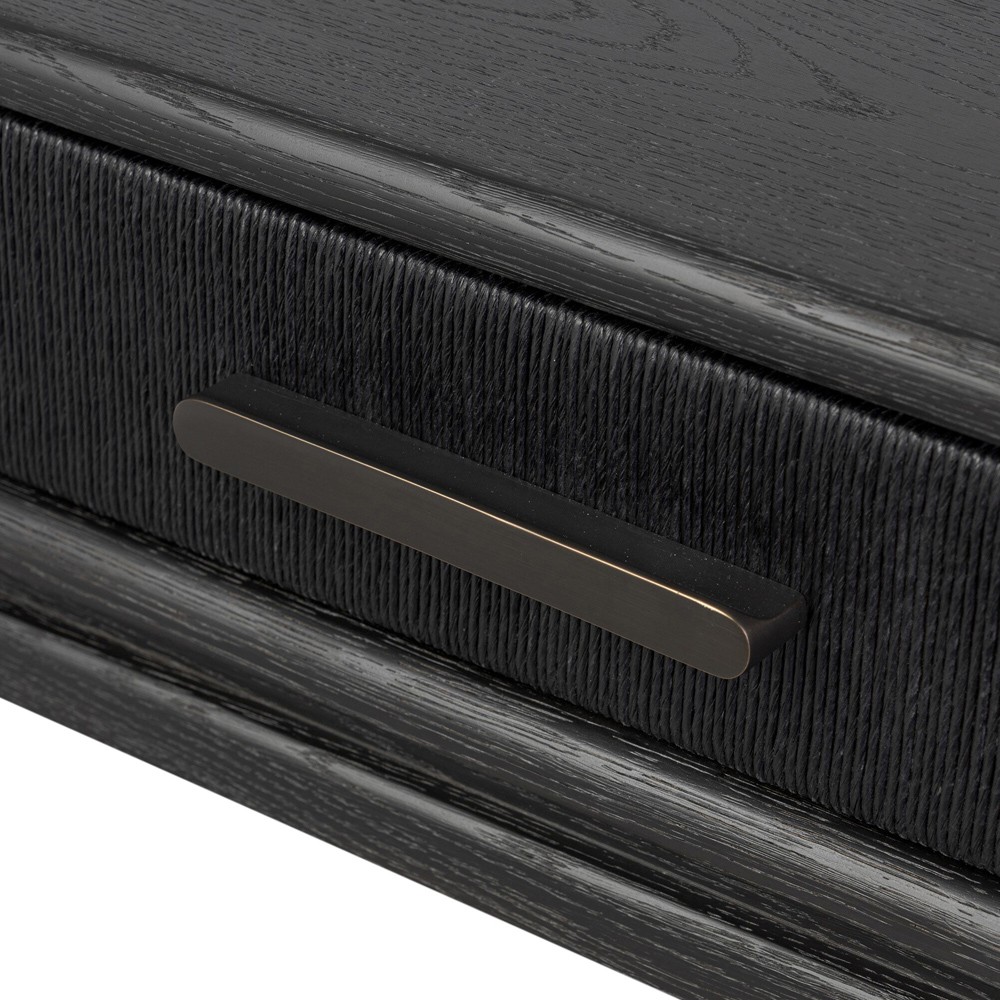 Rosal Modern Classic Black Oak Woven Rush Rectangular Console Table - 60"|