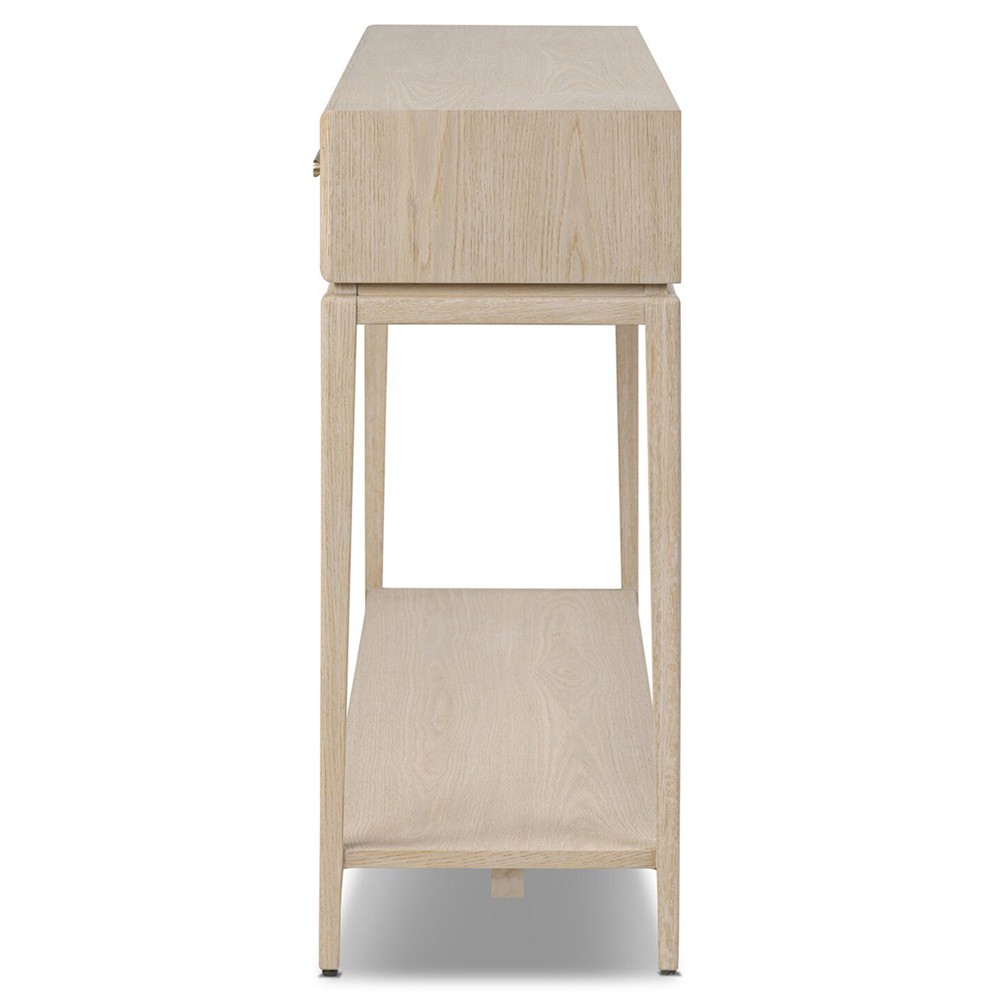 Rosal Modern Classic Natural Oak Woven Rush Rectangular Console Table - 60"|