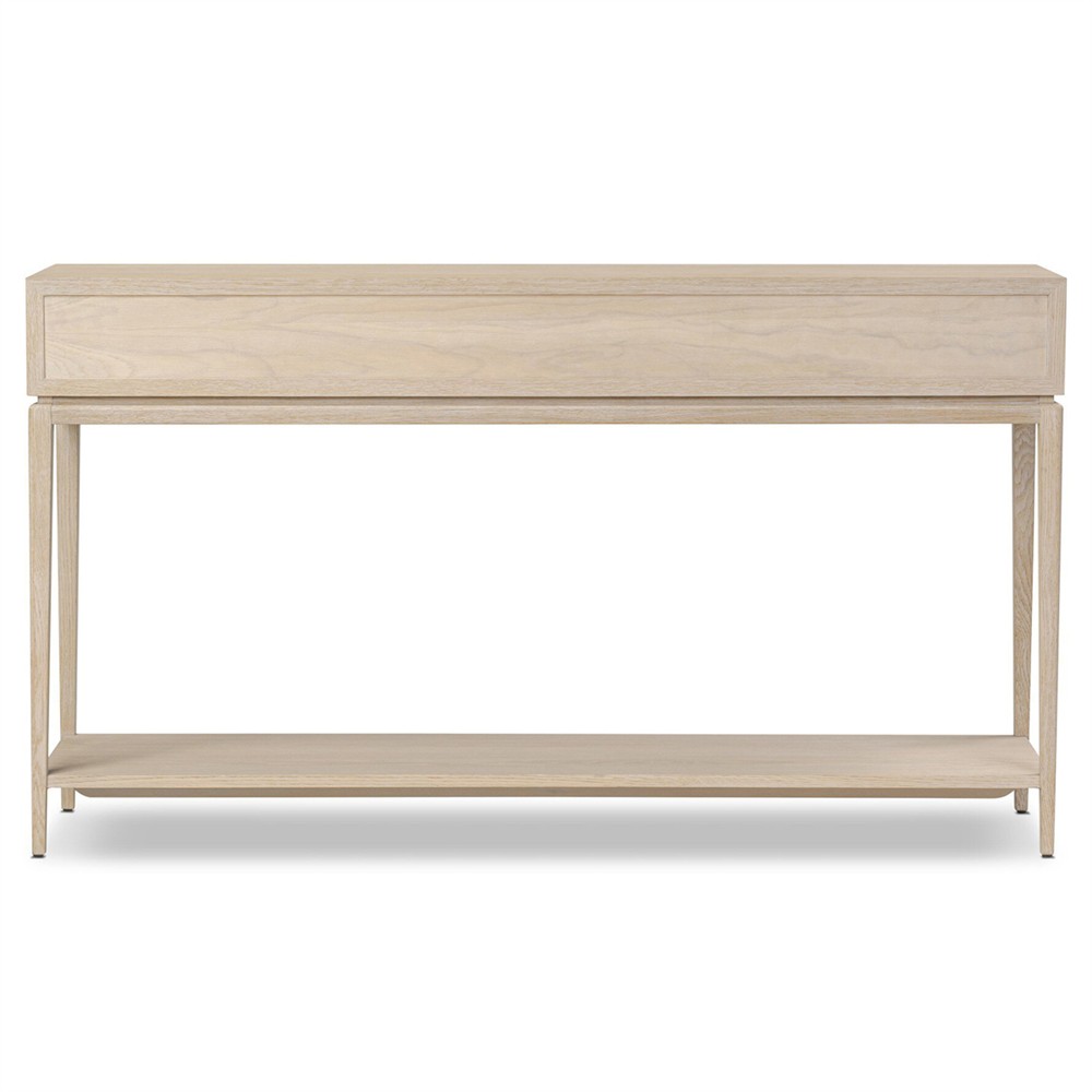 Rosal Modern Classic Natural Oak Woven Rush Rectangular Console Table - 60"|