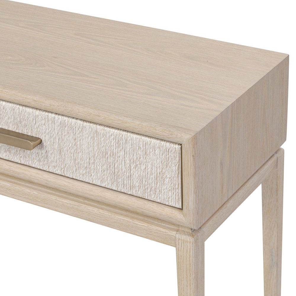 Rosal Modern Classic Natural Oak Woven Rush Rectangular Console Table - 60"|