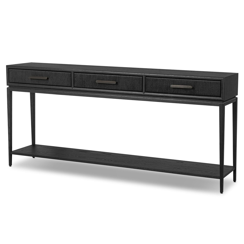 Rosal Modern Classic Black Oak Woven Rush Rectangular Console Table - 78"|