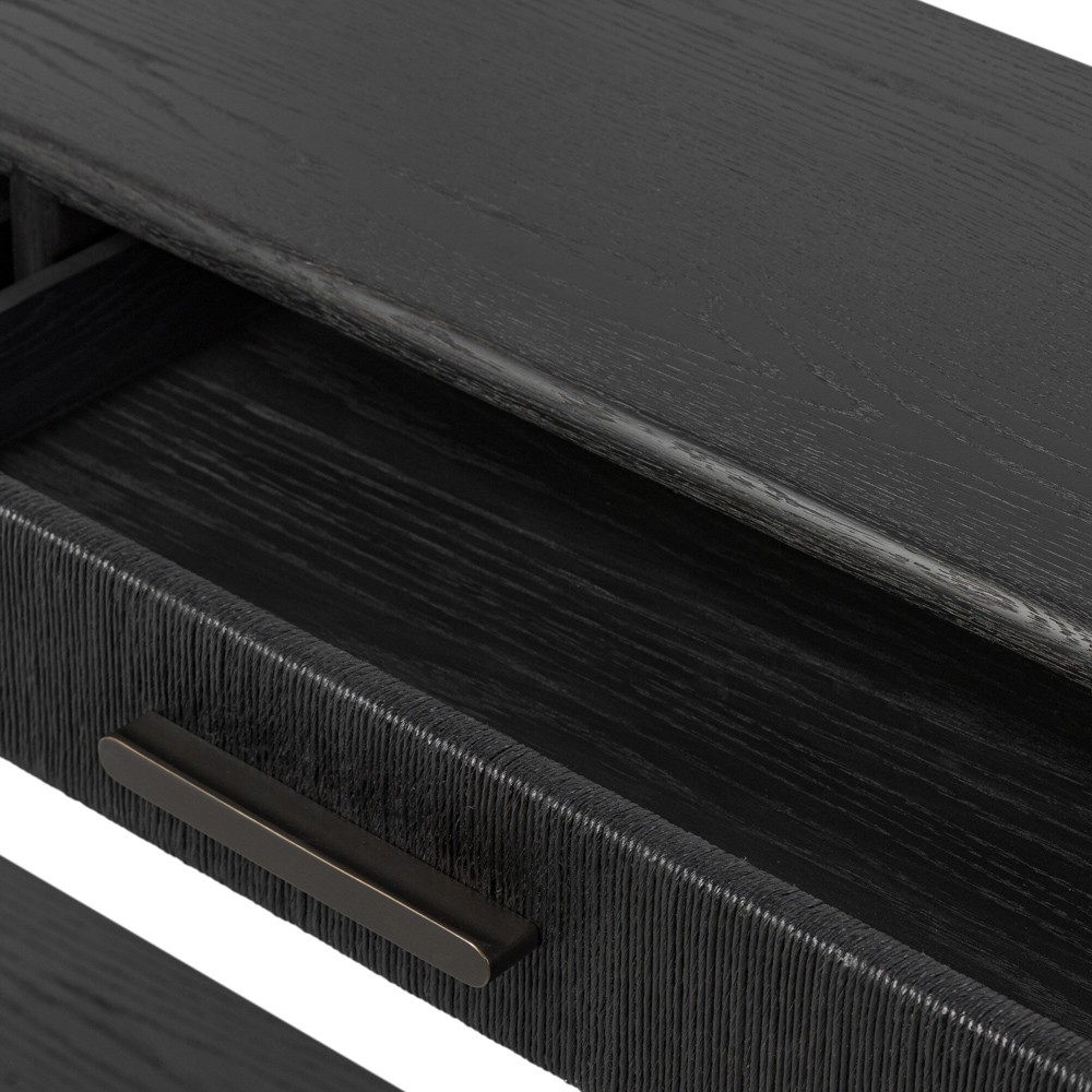 Rosal Modern Classic Black Oak Woven Rush Rectangular Console Table - 78"|