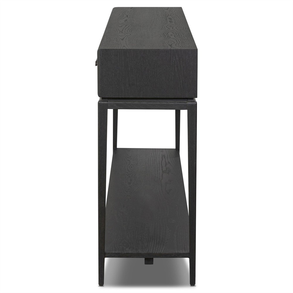 Rosal Modern Classic Black Oak Woven Rush Rectangular Console Table - 78"|