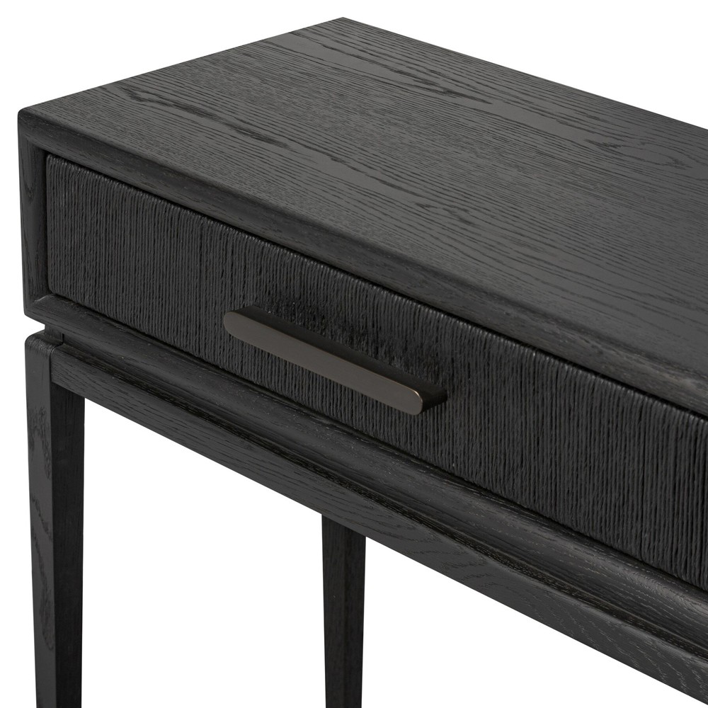 Rosal Modern Classic Black Oak Woven Rush Rectangular Console Table - 78"|