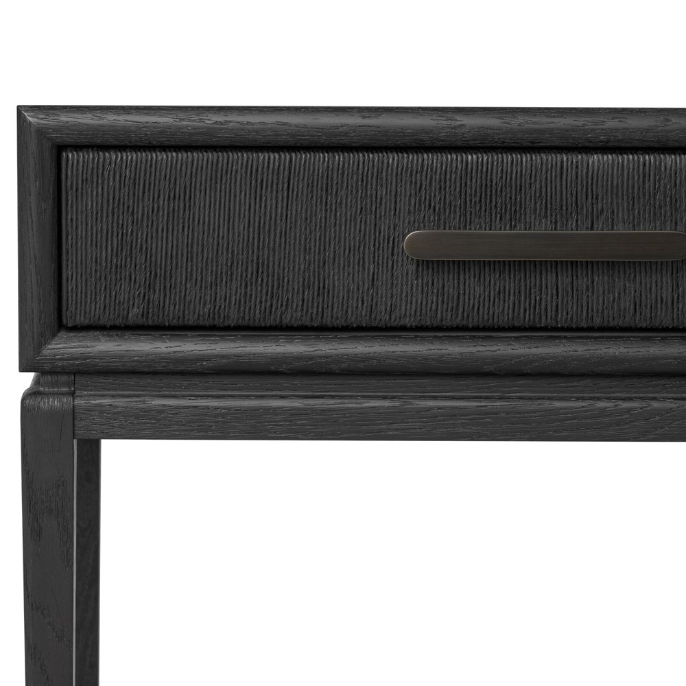 Rosal Modern Classic Black Oak Woven Rush Rectangular Console Table - 78"|