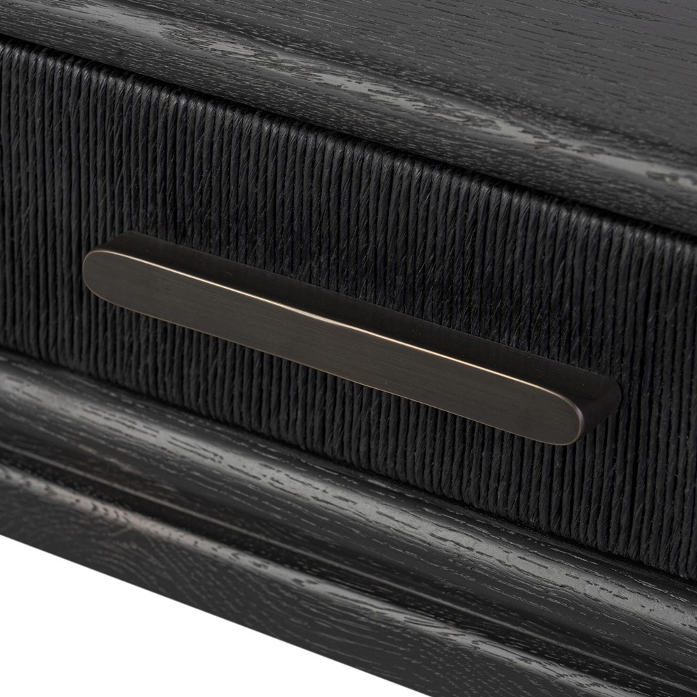 Rosal Modern Classic Black Oak Woven Rush Rectangular Console Table - 78"|