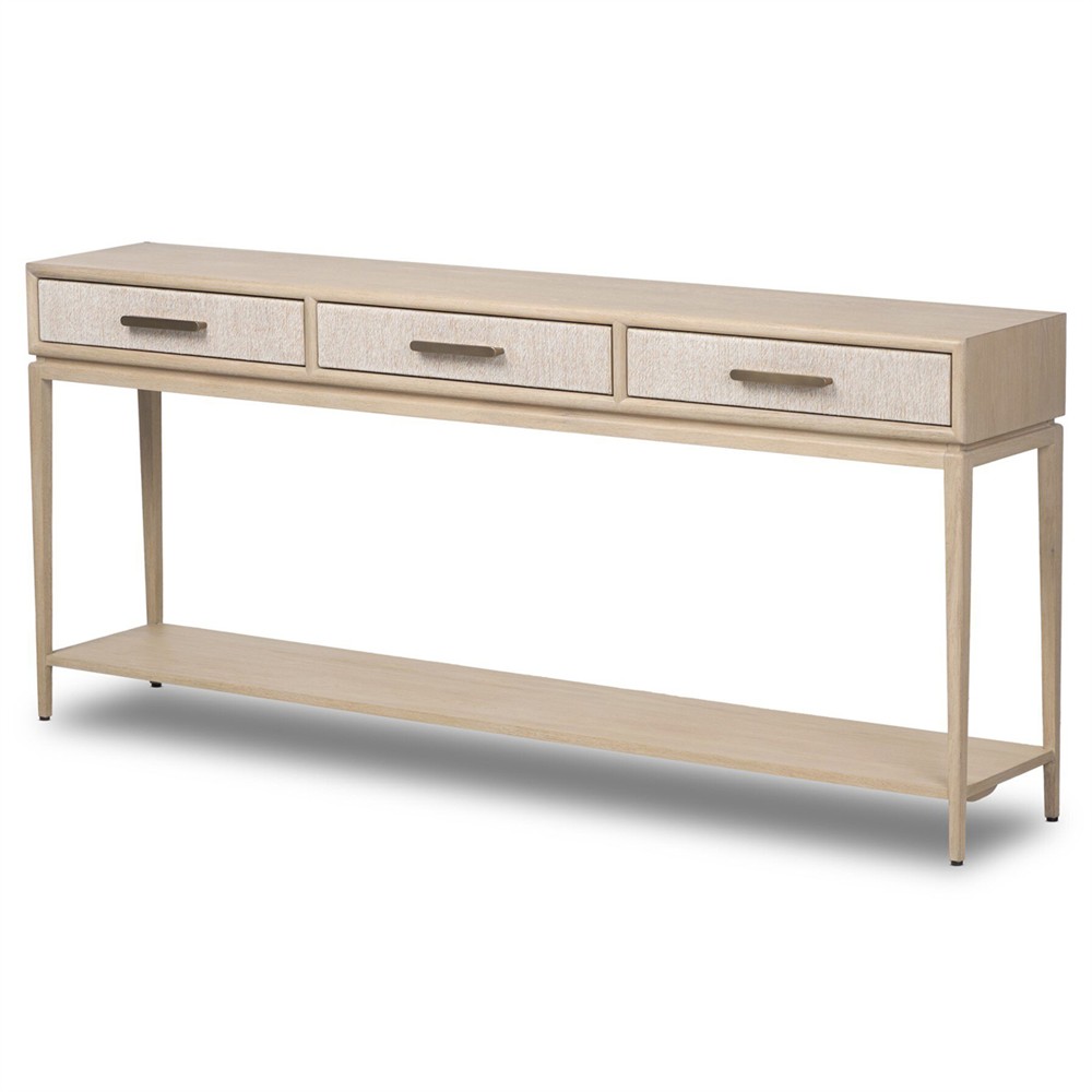 Rosal Modern Classic Natural Oak Woven Rush Rectangular Console Table - 78"|