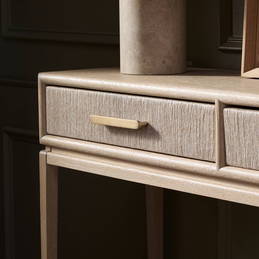 Rosal Modern Classic Natural Oak Woven Rush Rectangular Console Table - 78"|