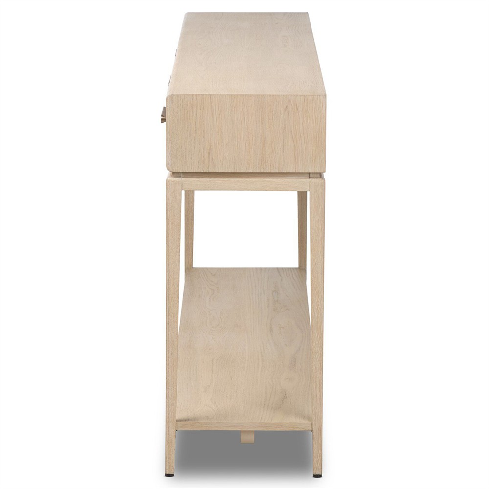 Rosal Modern Classic Natural Oak Woven Rush Rectangular Console Table - 78"|