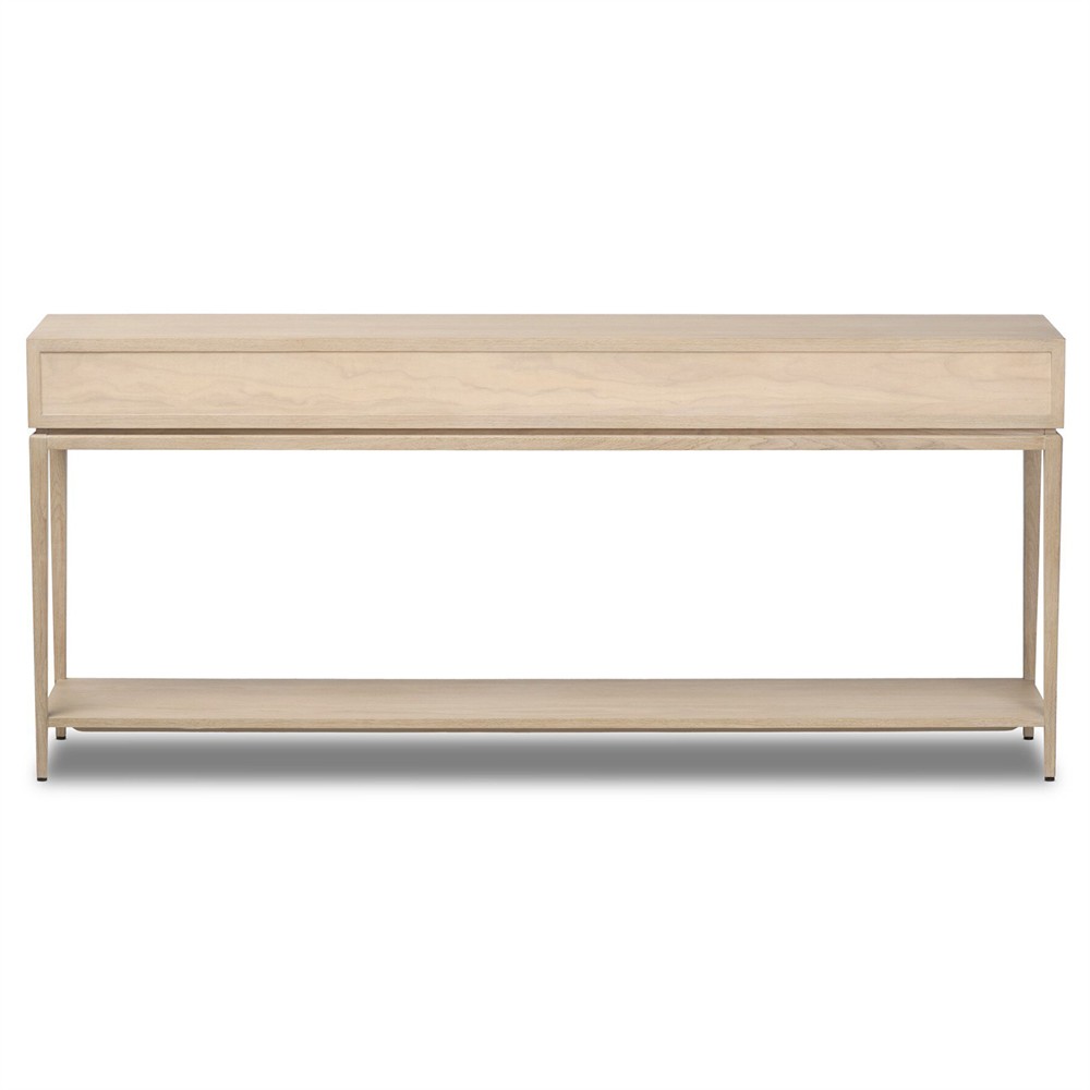 Rosal Modern Classic Natural Oak Woven Rush Rectangular Console Table - 78"|