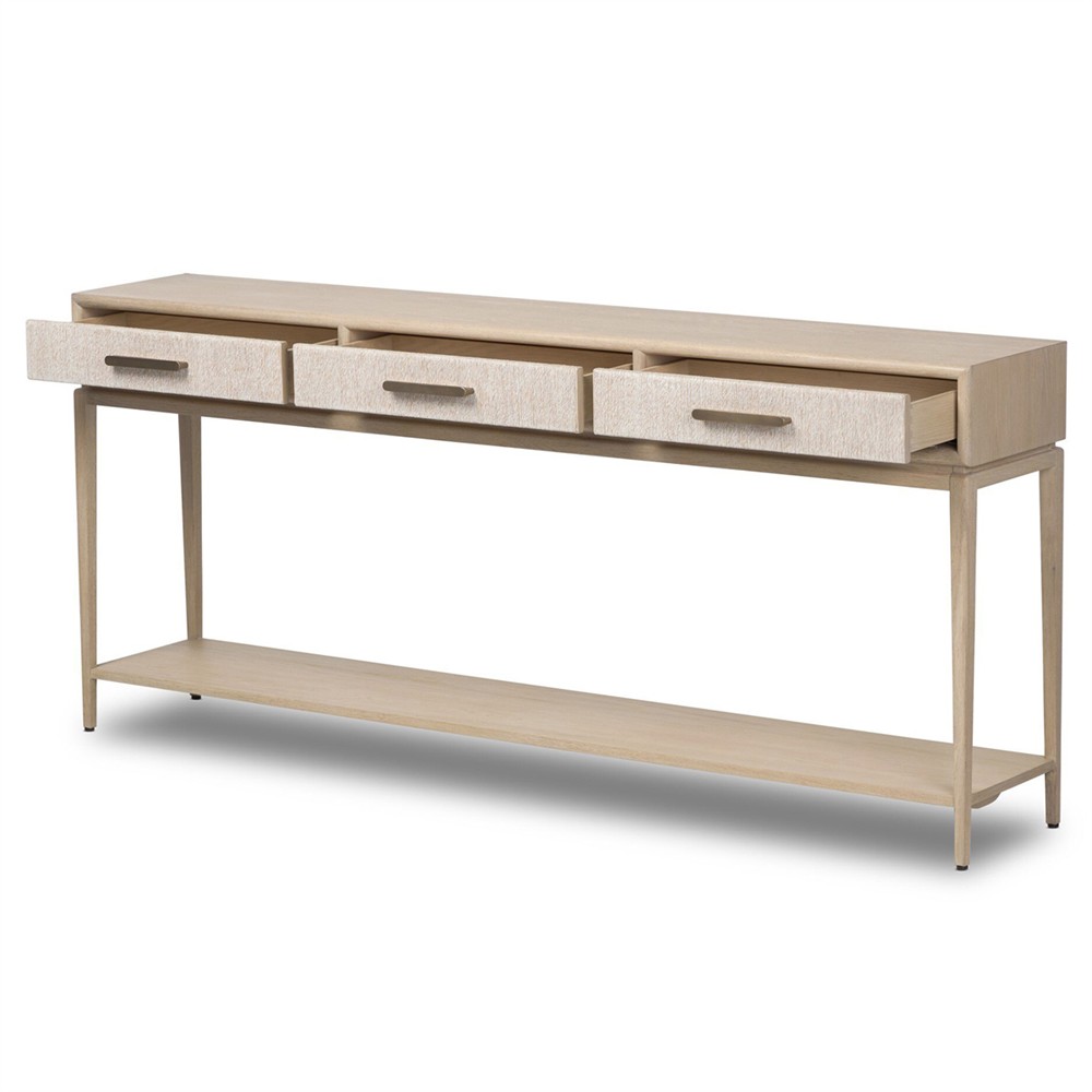Rosal Modern Classic Natural Oak Woven Rush Rectangular Console Table - 78"|