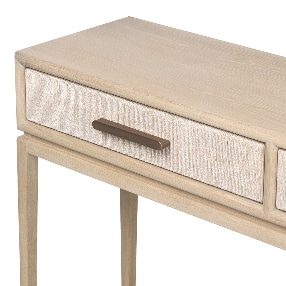 Rosal Modern Classic Natural Oak Woven Rush Rectangular Console Table - 78"|