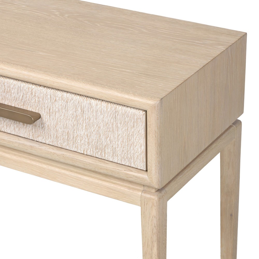 Rosal Modern Classic Natural Oak Woven Rush Rectangular Console Table - 78"|