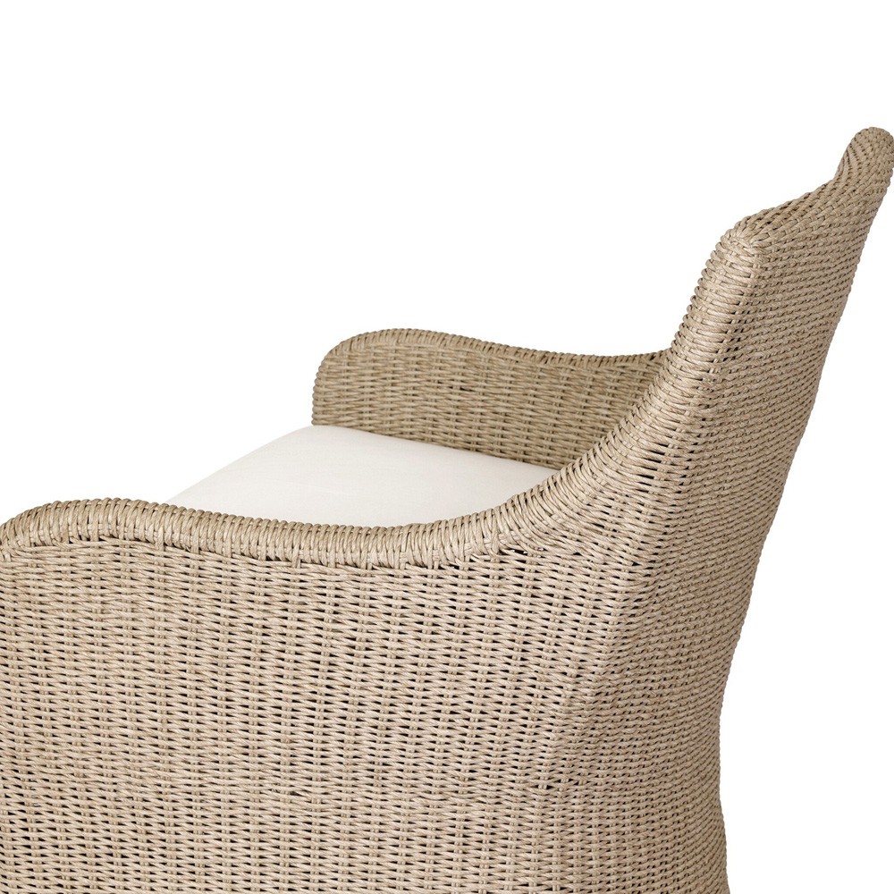 Heather Coastal Beach Vintage White Woven Outdoor Lounge Chair|