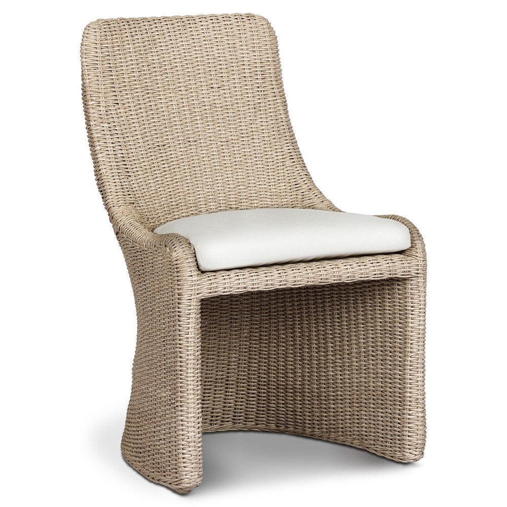 Heather Coastal Beach Vintage White Woven Outdoor Dining Chair|