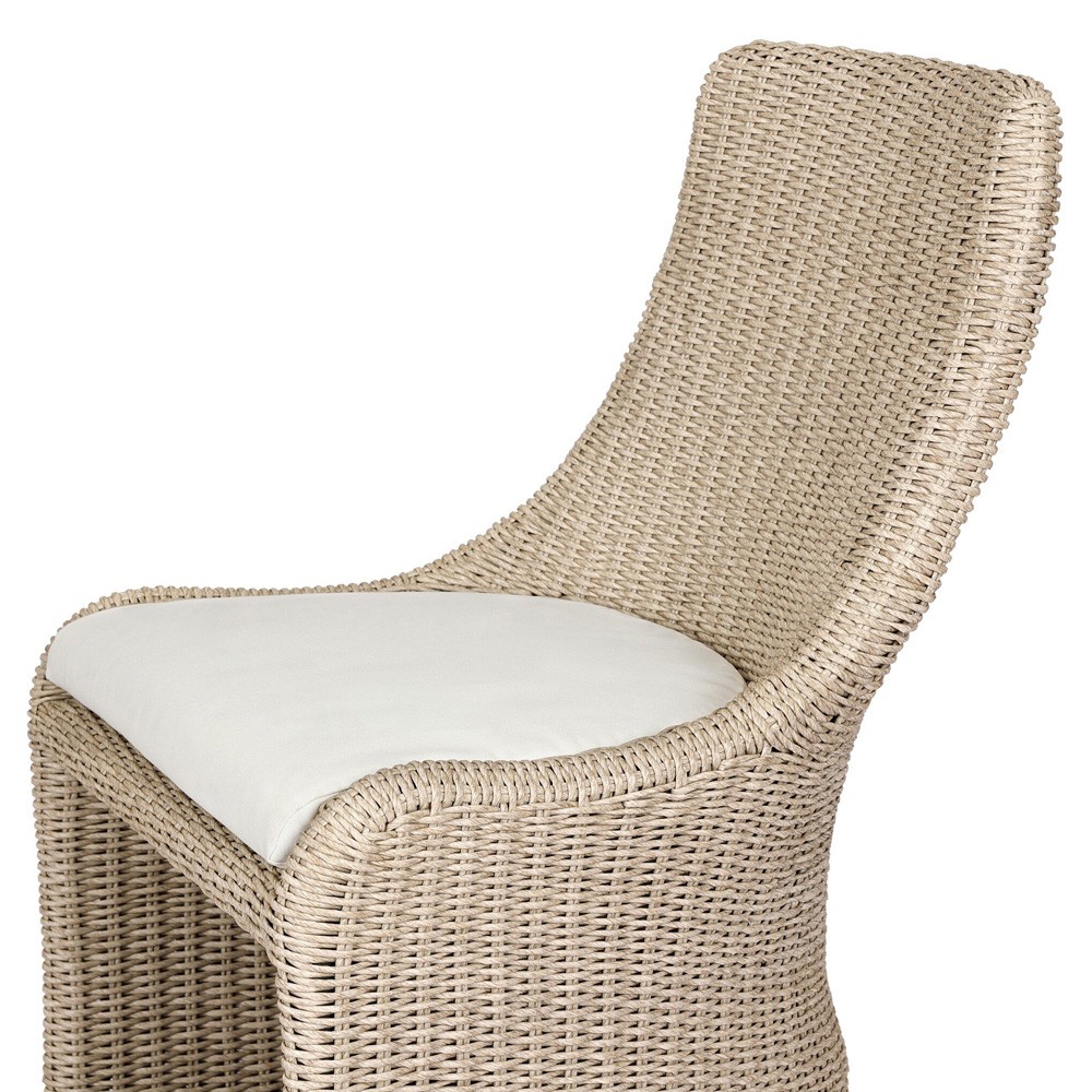 Heather Coastal Beach Vintage White Woven Outdoor Dining Chair|