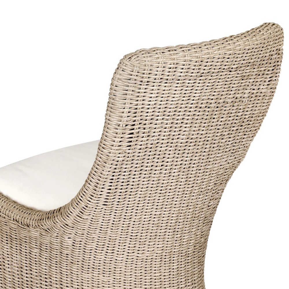Heather Coastal Beach Vintage White Woven Outdoor Dining Chair|