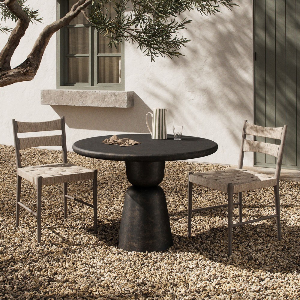 Brixton Modern Classic Distressed Bronze Aluminum Round Outdoor Dining Table - 42"|