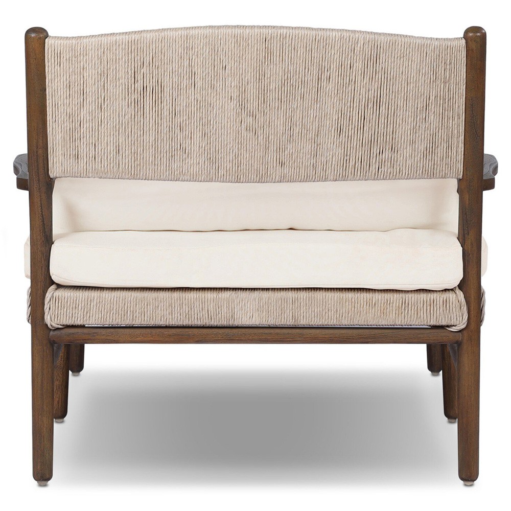 Hirom Updated Traditional Cream Cushion Brown Teak Outdoor Chaise Lounge|