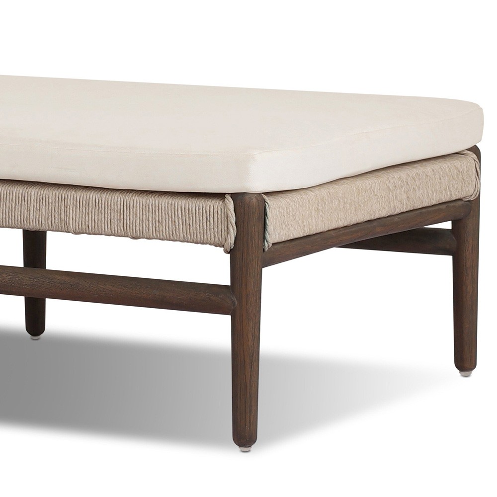 Hirom Updated Traditional Cream Cushion Brown Teak Outdoor Chaise Lounge|