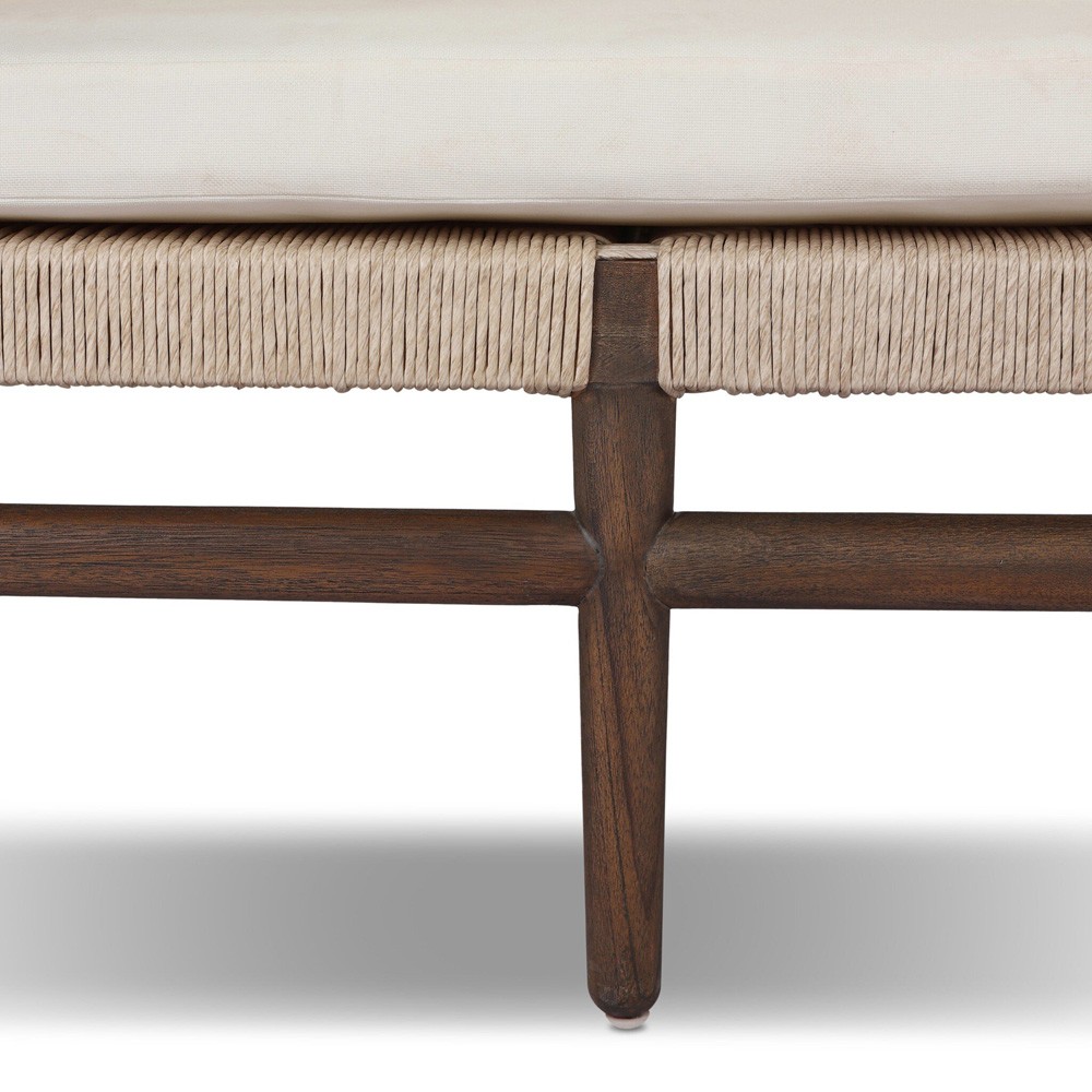 Hirom Updated Traditional Cream Cushion Brown Teak Outdoor Chaise Lounge|