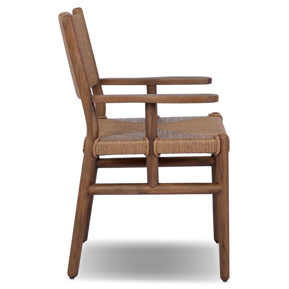 Hirom Updated Traditional Brown Wood Outdoor Dining Arm Chair|