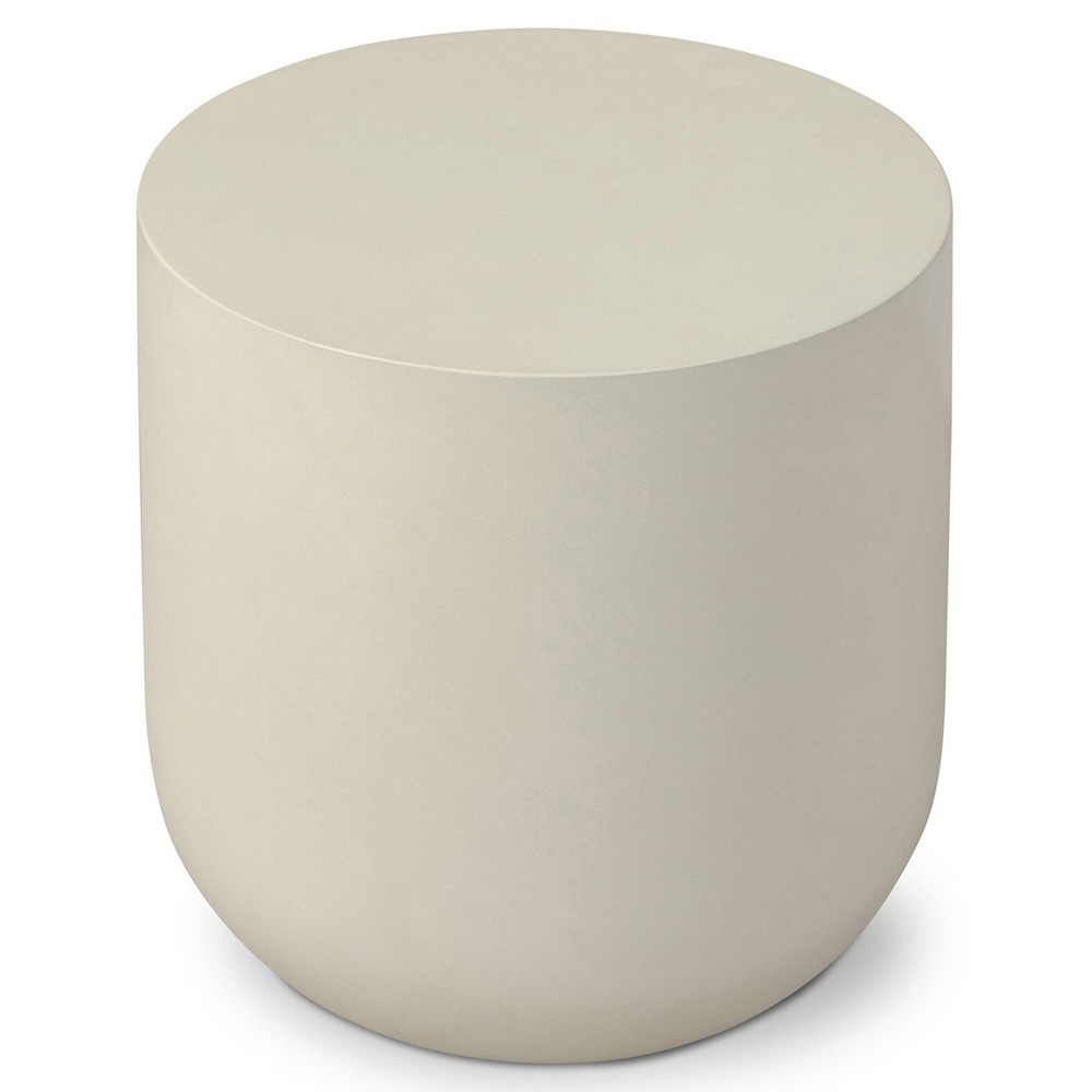 Yvonne Modern Classic White Concrete Outdoor Round Drum End Table|