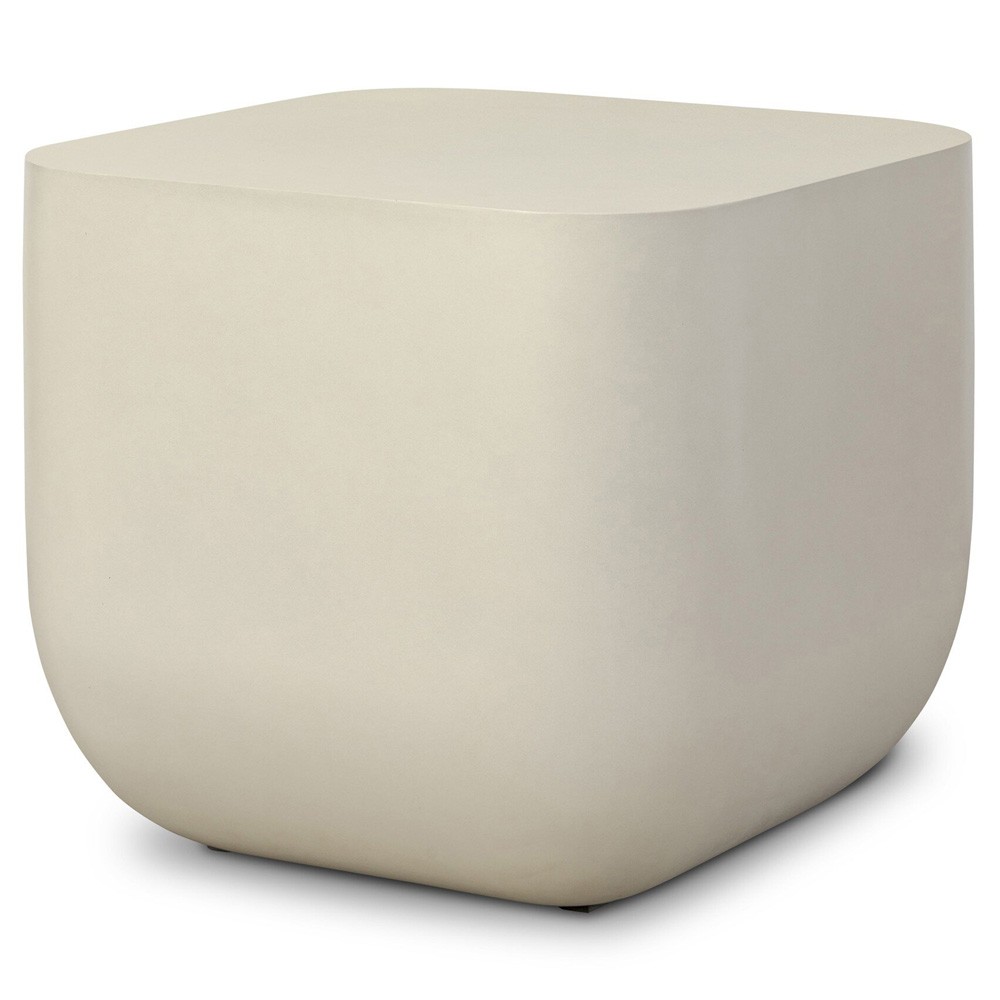 Yvonne Modern Classic White Concrete Outdoor Square Block End Table|