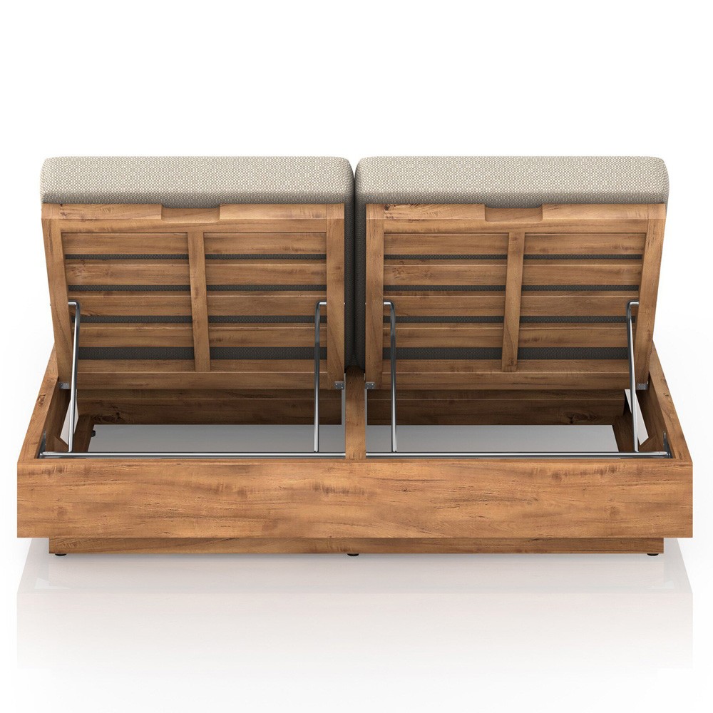 Kisha Modern Classic Beige Upholstered Natural Teak Outdoor Double Chaise|
