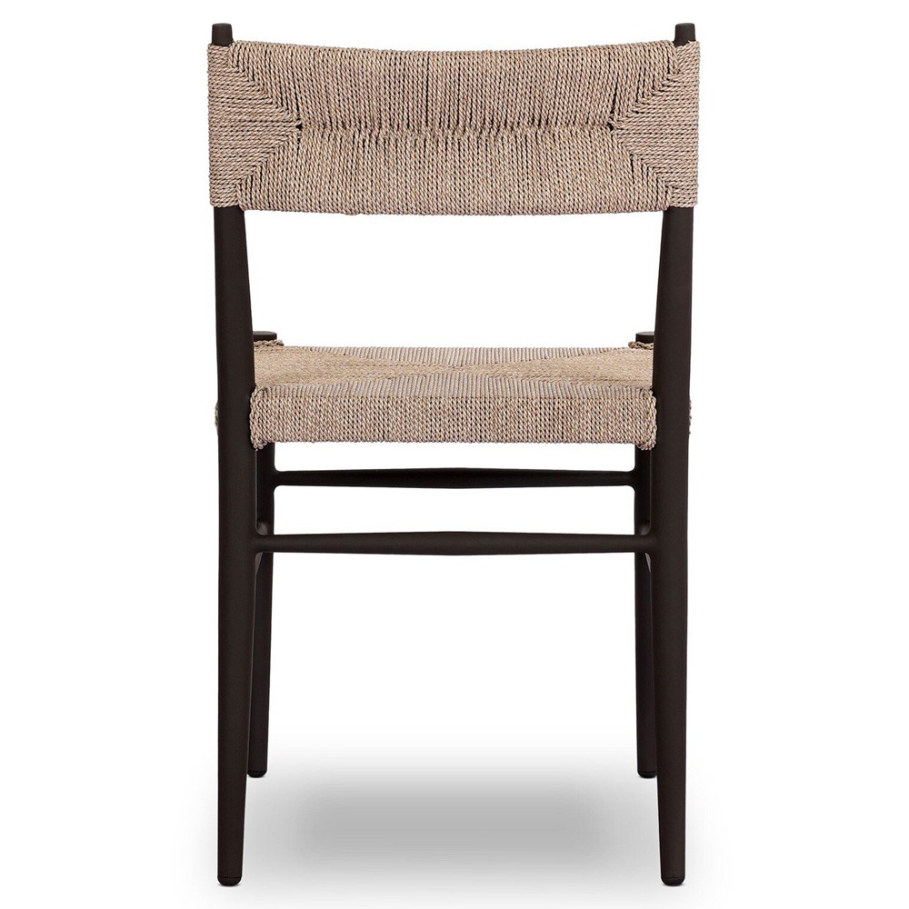 Mable Coastal Beach Beige Wicker Black Steel Outdoor Dining Chair|