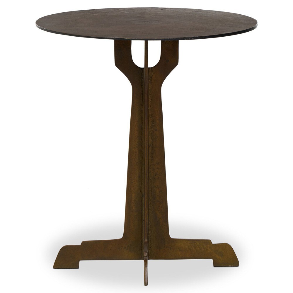 Malloy Updated Traditional Antique Brass Aluminum Outdoor Pedestal End Table|