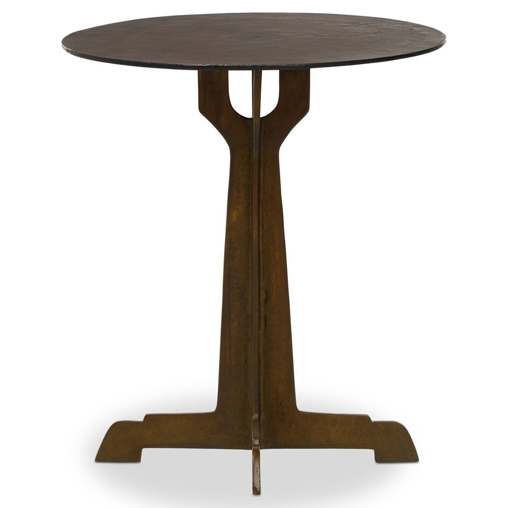 Malloy Updated Traditional Antique Brass Aluminum Outdoor Pedestal End Table|