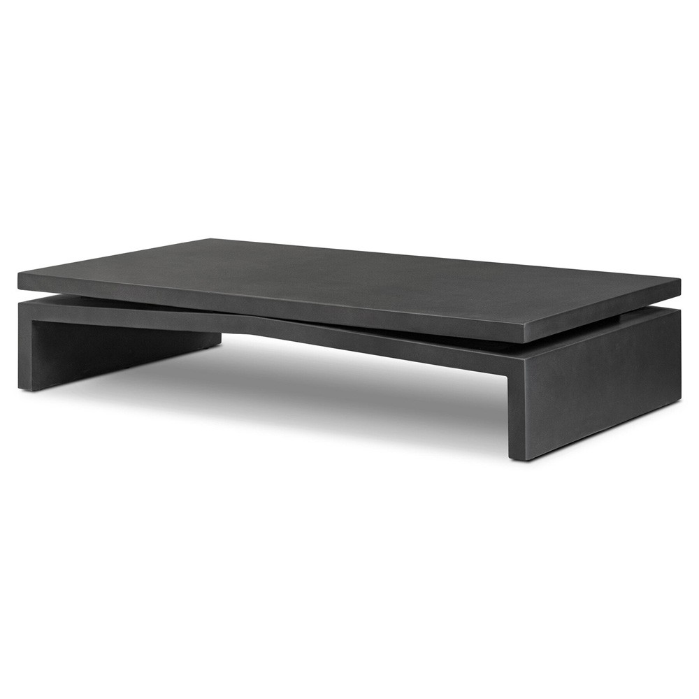 Rayan Modern Classic Black Concrete Rectangular Outdoor Coffee Table|