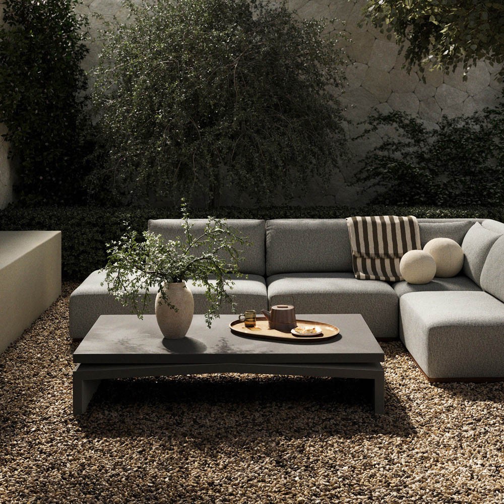 Rayan Modern Classic Black Concrete Rectangular Outdoor Coffee Table|