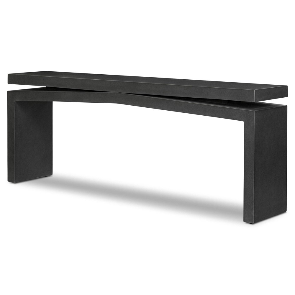 Rayan Modern Classic Black Concrete Rectangular Outdoor Console Table|