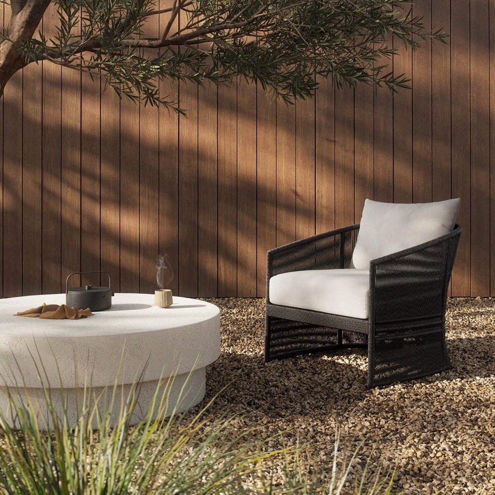 Mercer Modern Classic Black Woven Outdoor Dining Arm Chair | Kathy
