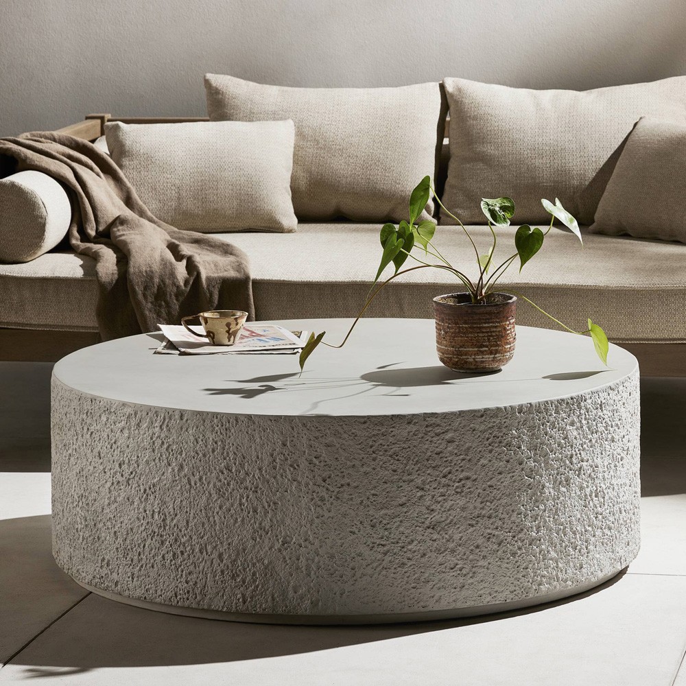 Lucienne Modern Classic White Concrete Round Outdoor Coffee Table|