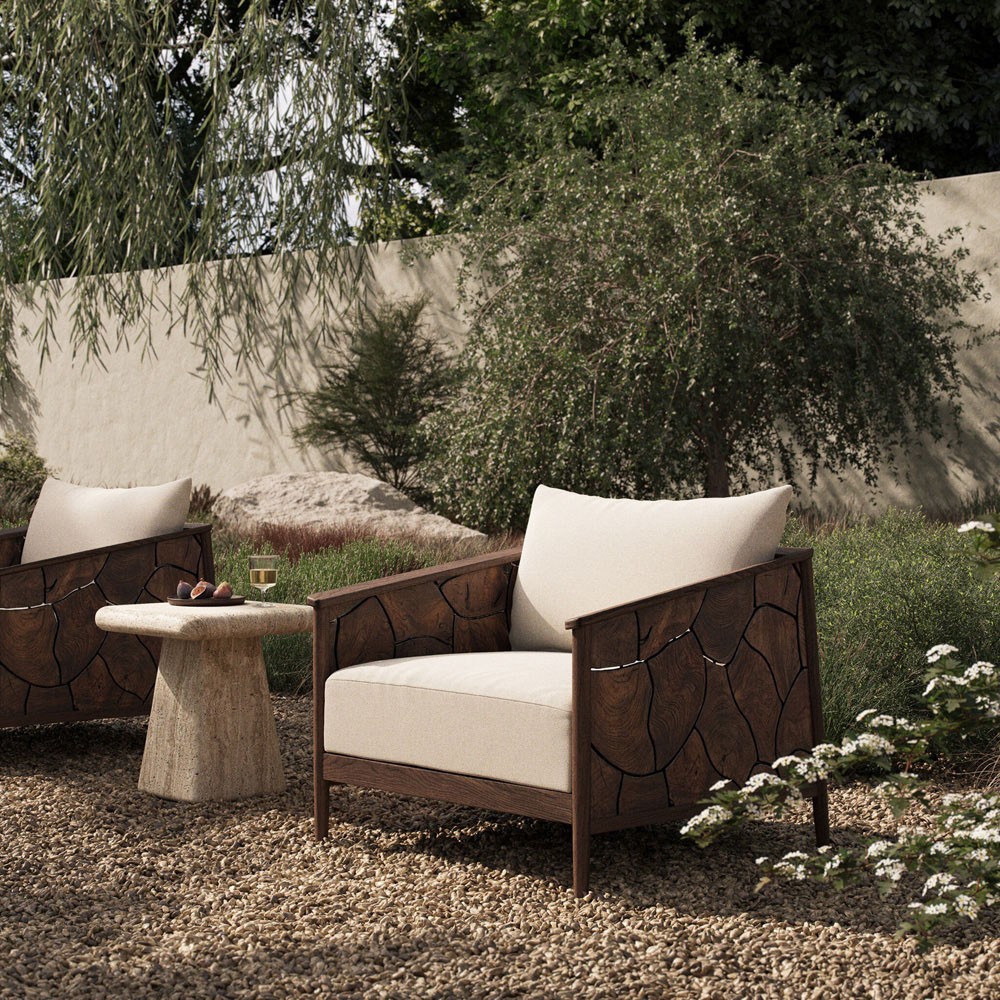 Ridge Rustic Lodge Dark Brown Teak Outdoor Lounge Arm Chair|