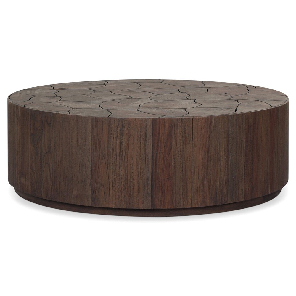 Ridge Rustic Lodge Dark Brown Teak Round Outdoor Coffee Table|